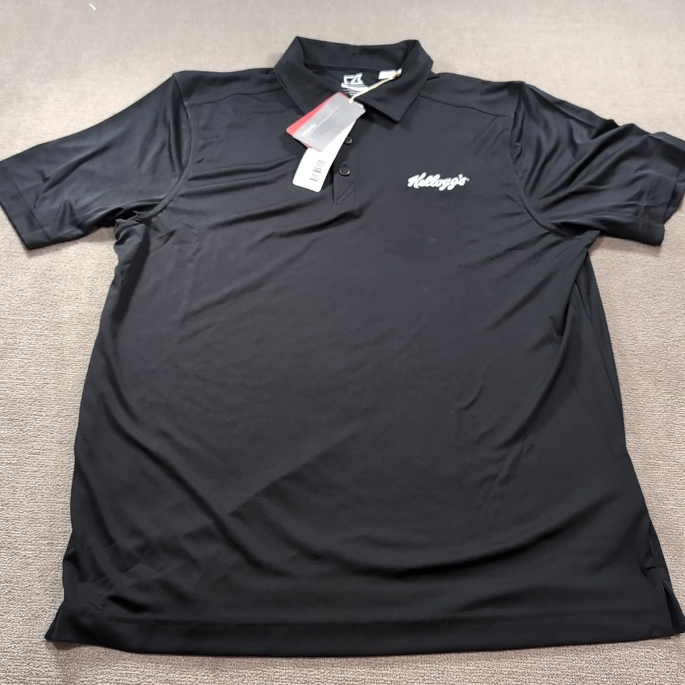 Kellogs Cutter &‎ Buck L Large Uniform Black Work Polo Shirt White Logo NWT